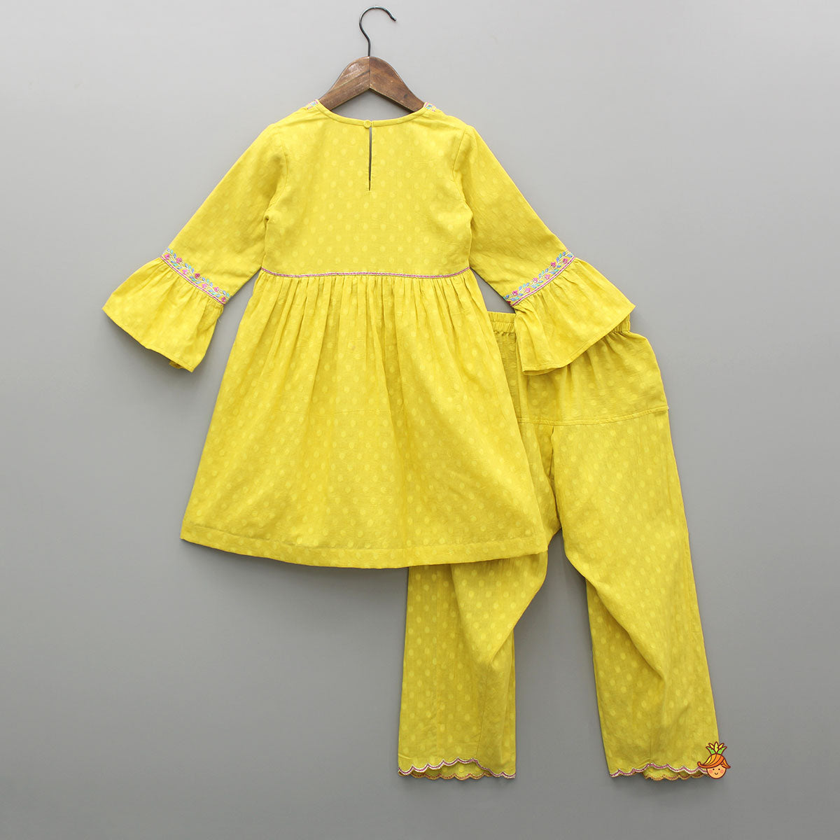 Embroidered Yellow Kurti And Salwar With Dupatta