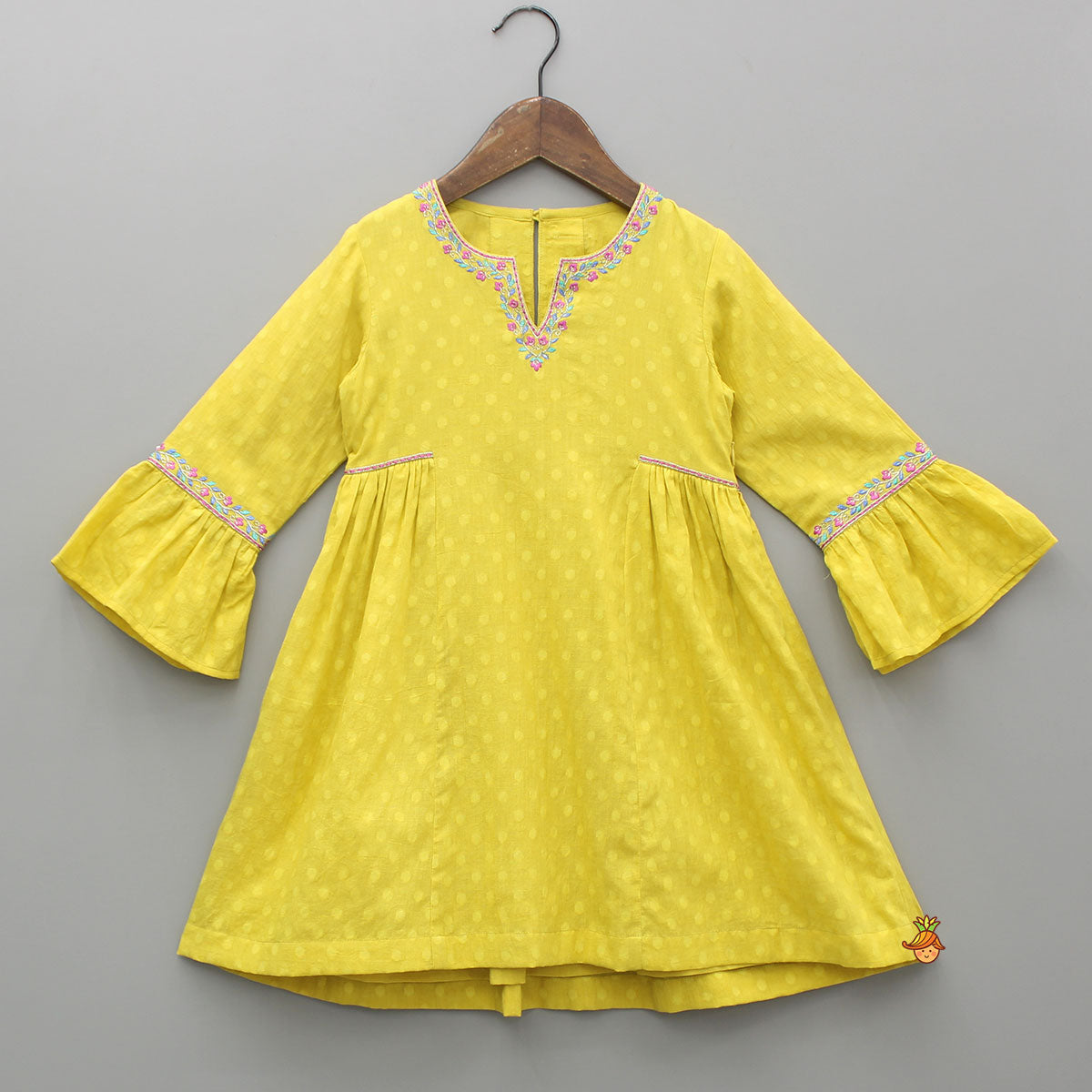 Embroidered Yellow Kurti And Salwar With Dupatta