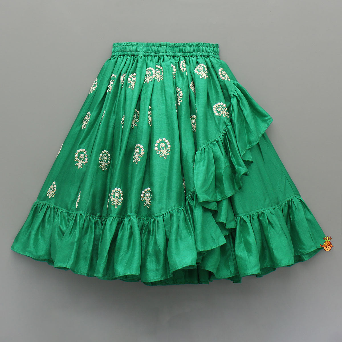 Green Dori Embroidered Strappy Top And Stylish Layered Lehenga