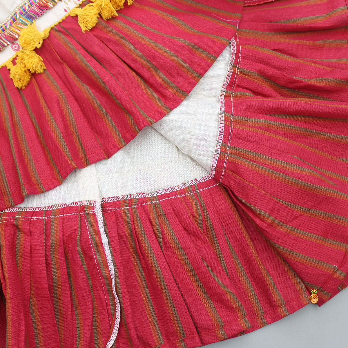 Multicolour Thread Embroidered Halter Neck Top And Lehenga