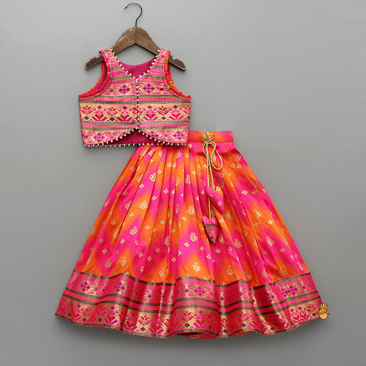 Dual Tone Brocade Embroidered Top And Lehenga