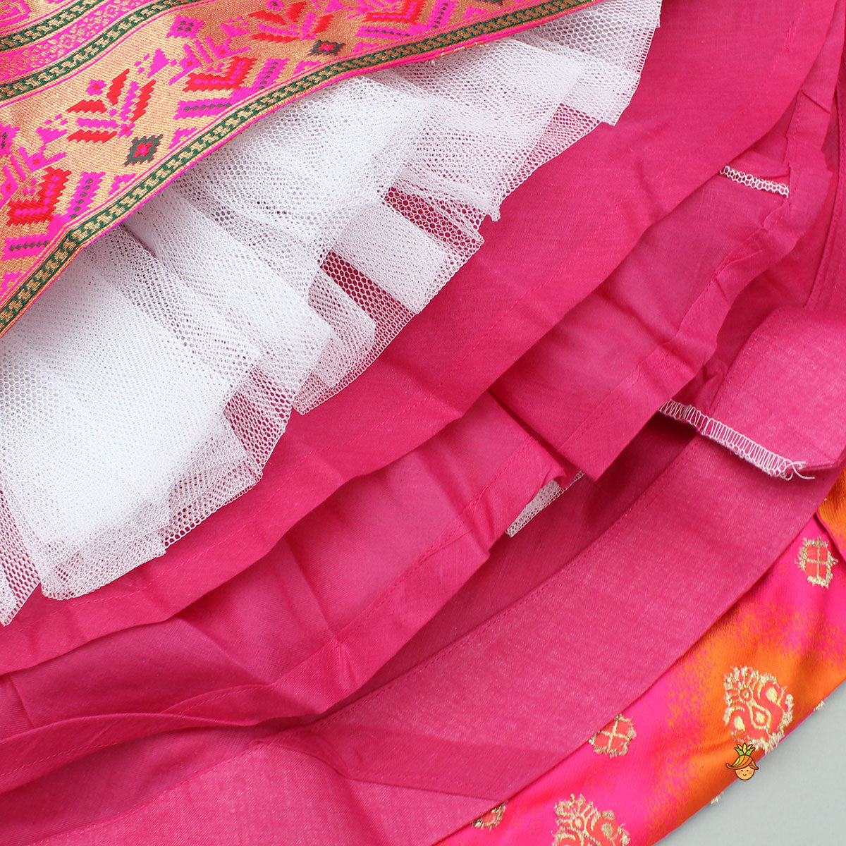 Dual Tone Brocade Embroidered Top And Lehenga
