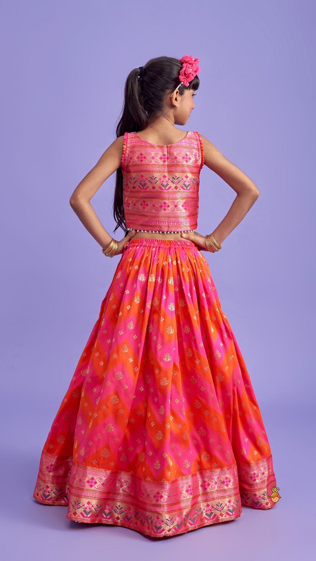 Dual Tone Brocade Embroidered Top And Lehenga