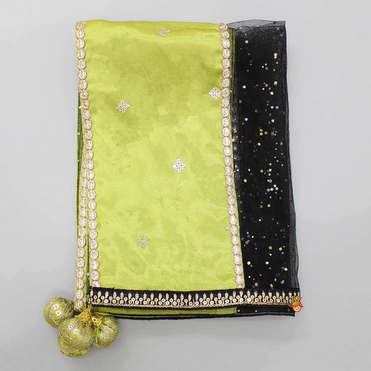 Embroidered Black Velvet Top With Green Palazzo And Dupatta