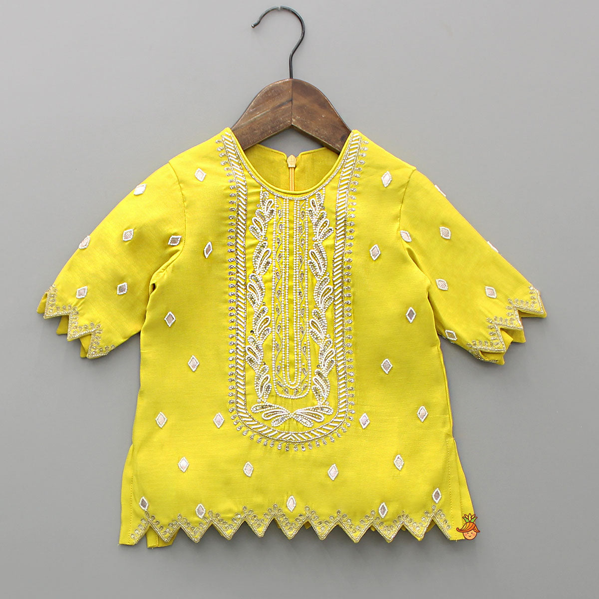 Embroidered Yellow Kurti With Sharara And Dupatta