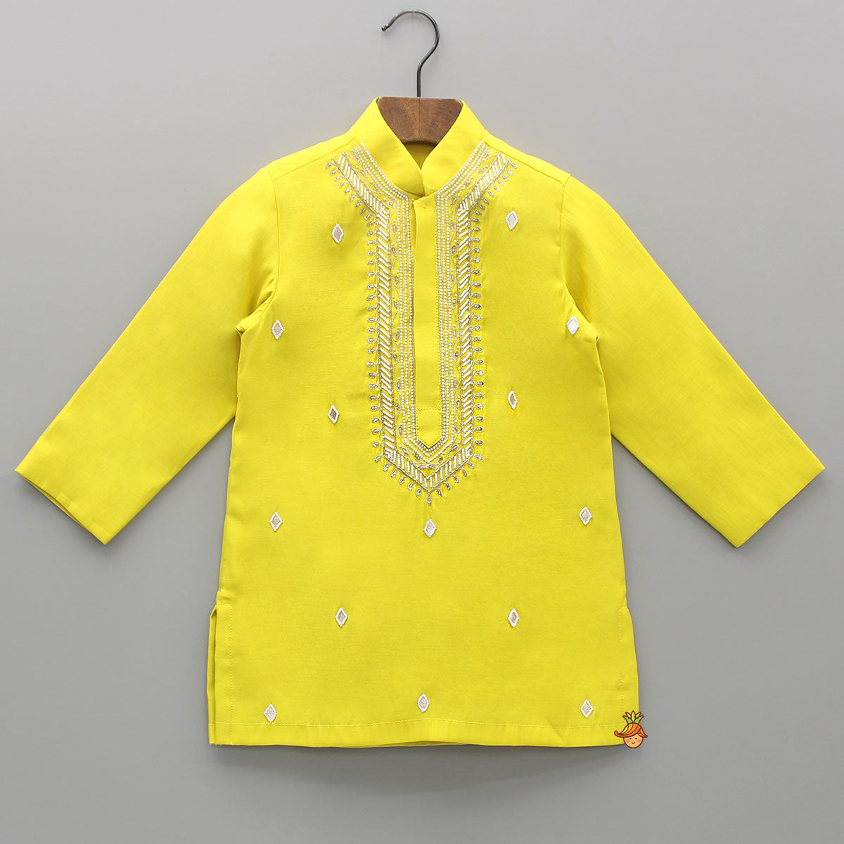 Yellow Embroidered Kurta And Churidar