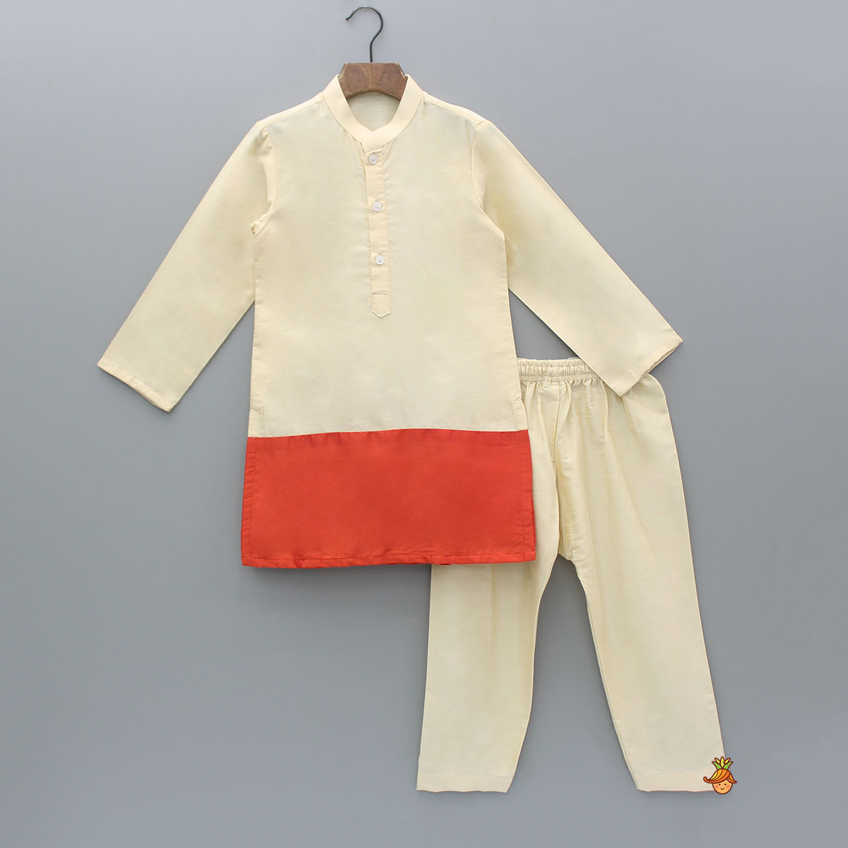 Off White And Orange Dual Tone Kurta With Pyjama