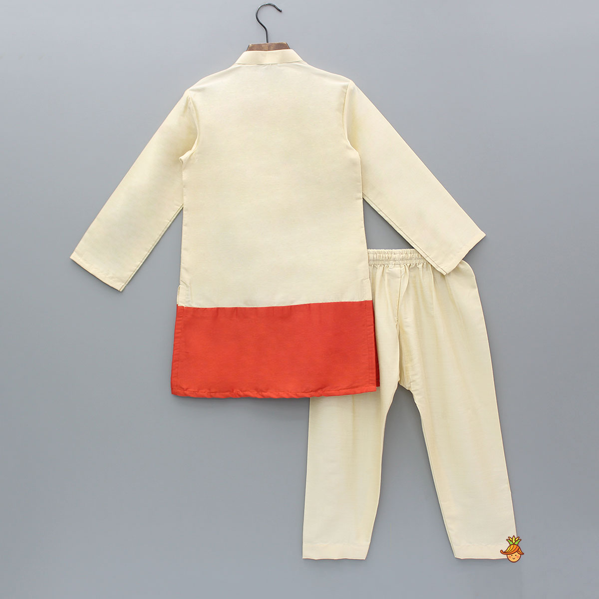 Off White And Orange Dual Tone Kurta With Pyjama