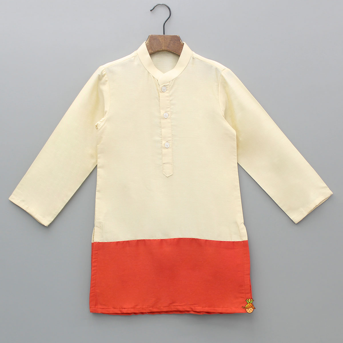 Off White And Orange Dual Tone Kurta With Pyjama