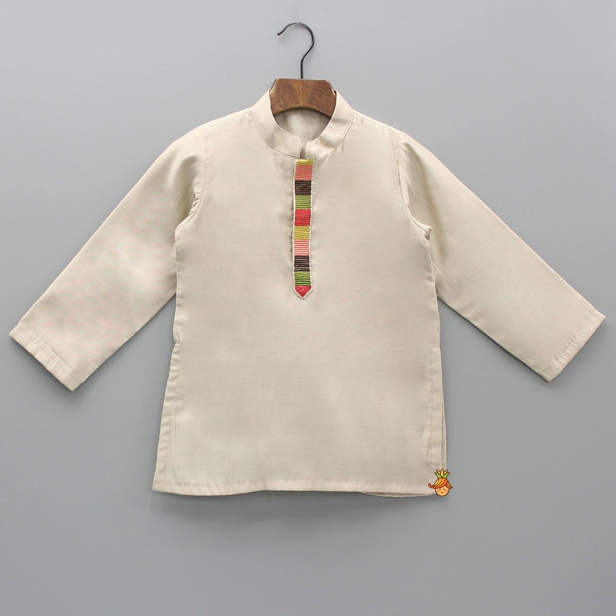 Beige Kurta And Embroidered Front Open Jacket With Pyjama