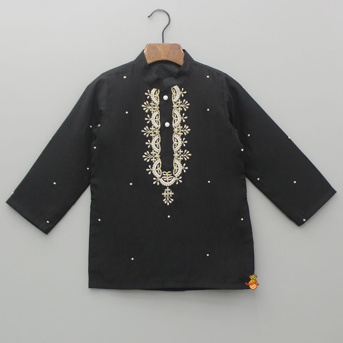 Black Hand Embroidered Kurta And Pyjama