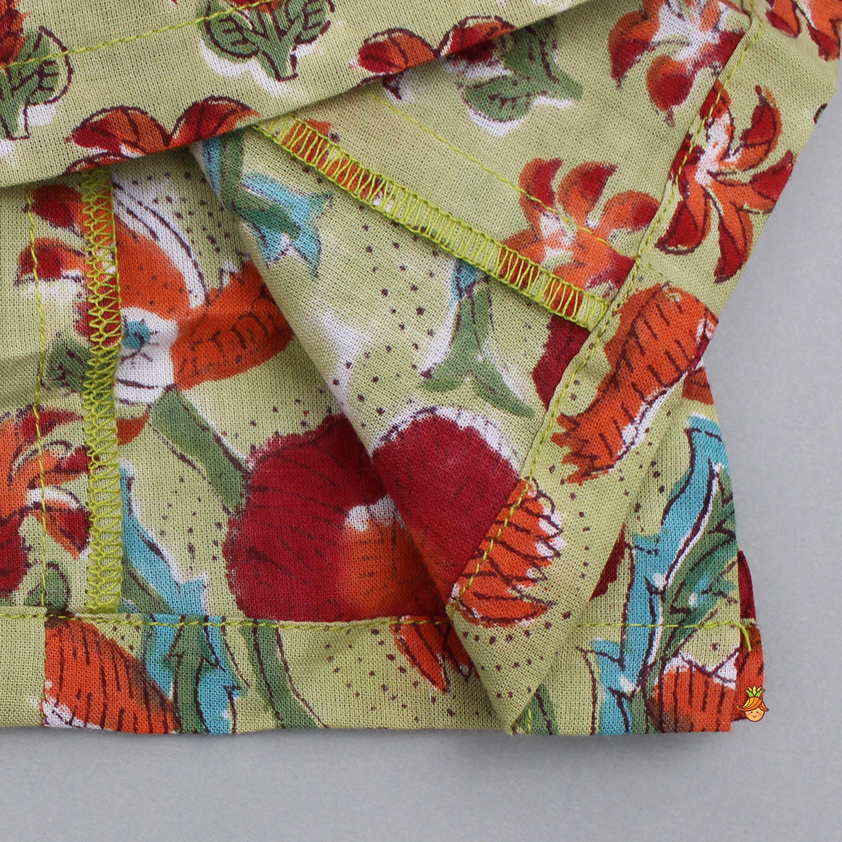 Hand Block Floral Printed Sage Green Top With Dhoti
