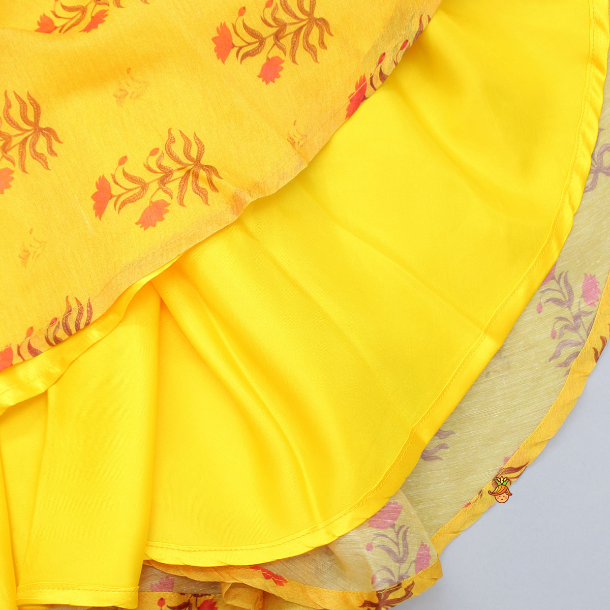 Sequins Detailed Floral Printed Yellow Kurti