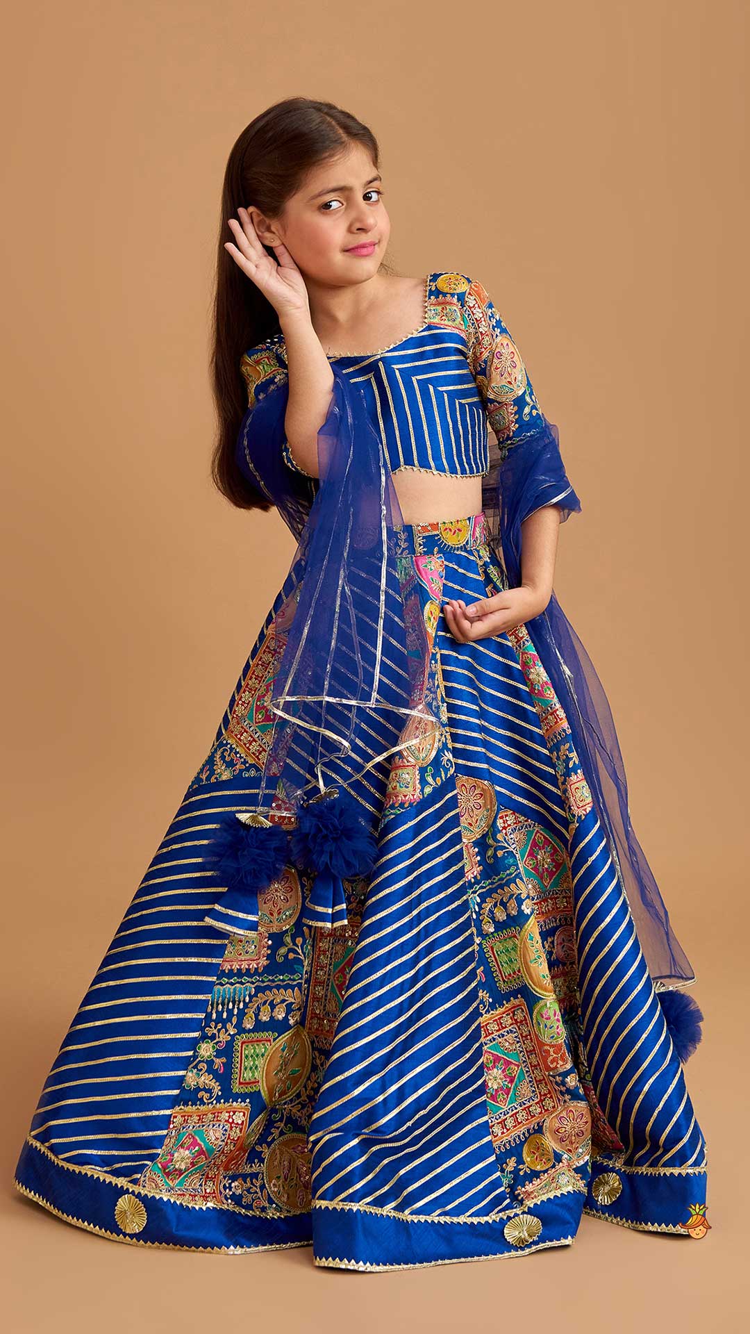 Gota Lace Detail Charming Blue Top And Lehenga With Net Dupatta