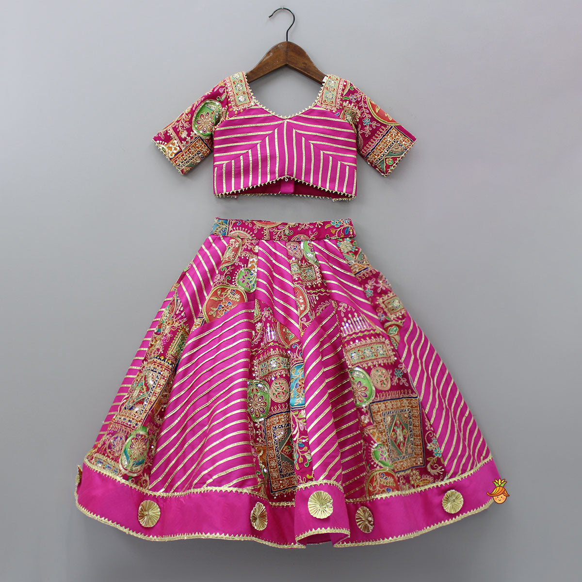 Pink Printed And Embroidered Top With Lehenga And Dupatta