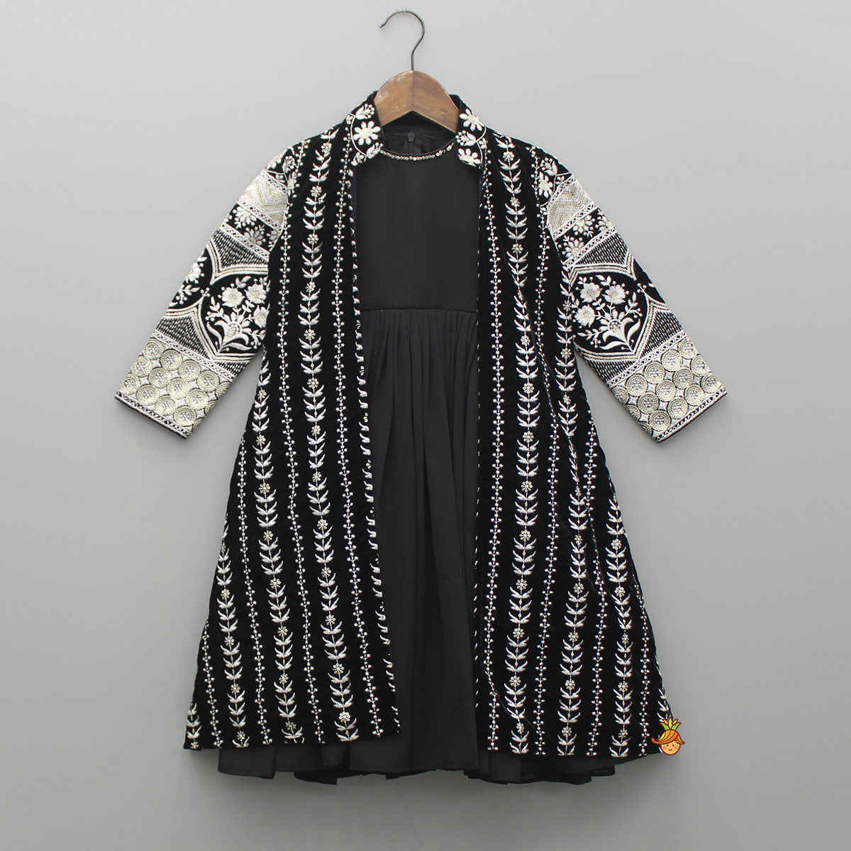 Black Kurti With Embroidered Velevet Jacket