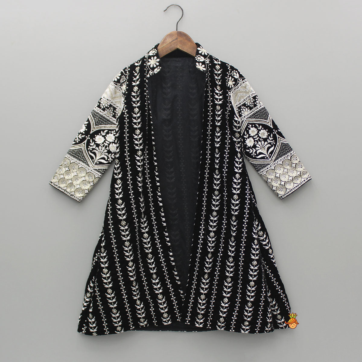 Black Kurti With Embroidered Velevet Jacket