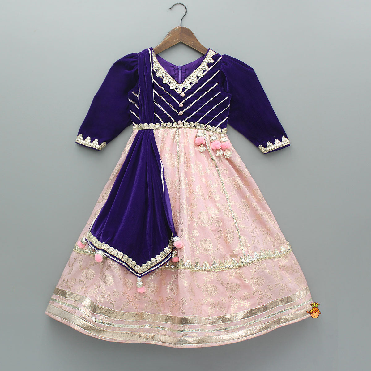 Chanderi Embroidered Dual Tone Anarkali With Attached Dupatta