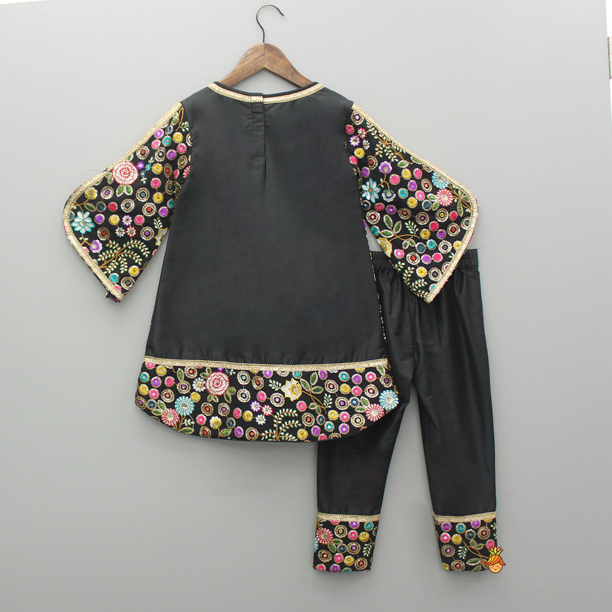 Multicolour Embroidered Black Kurti With Pant And Dupatta