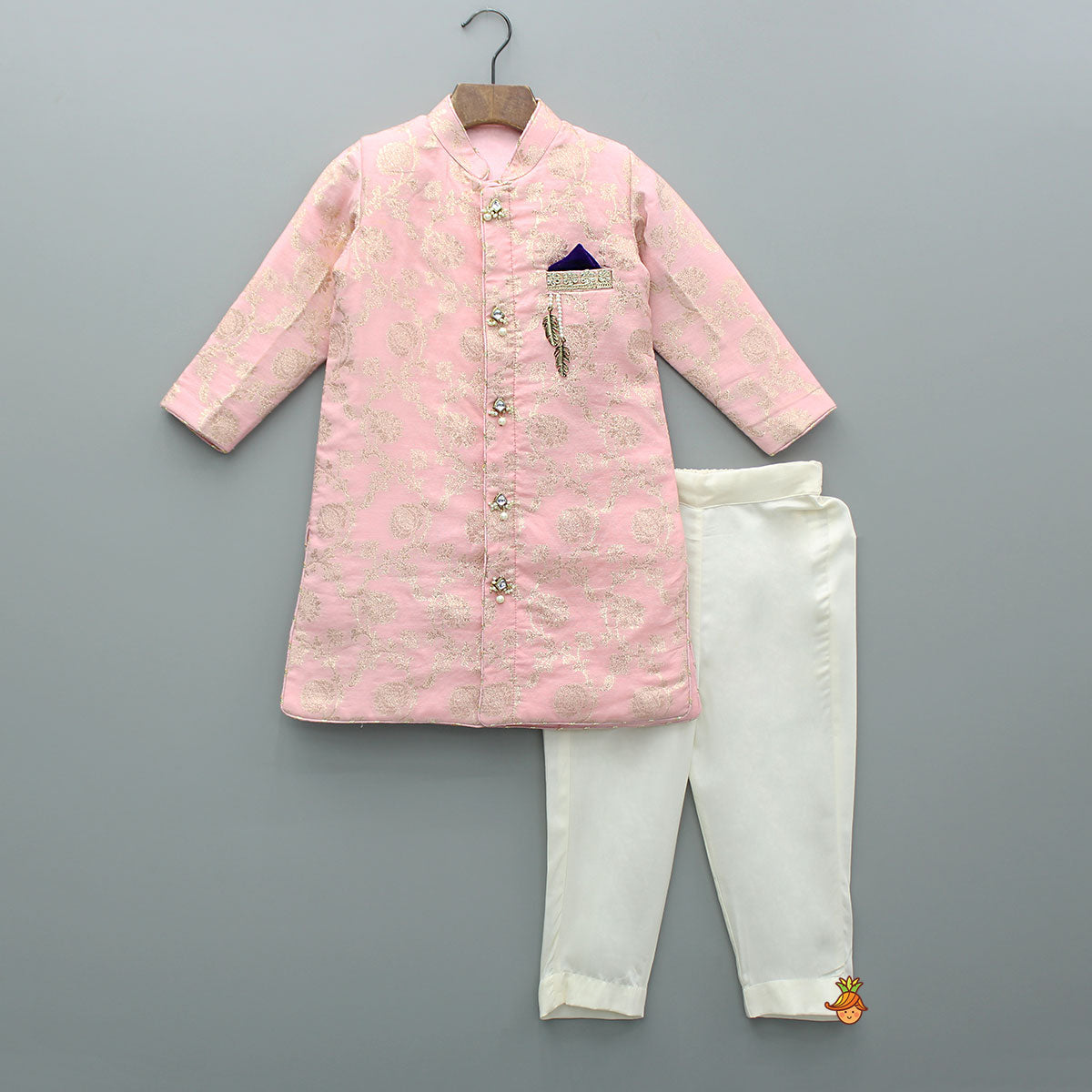 Embellished Pink Chanderi Sherwani And Pant