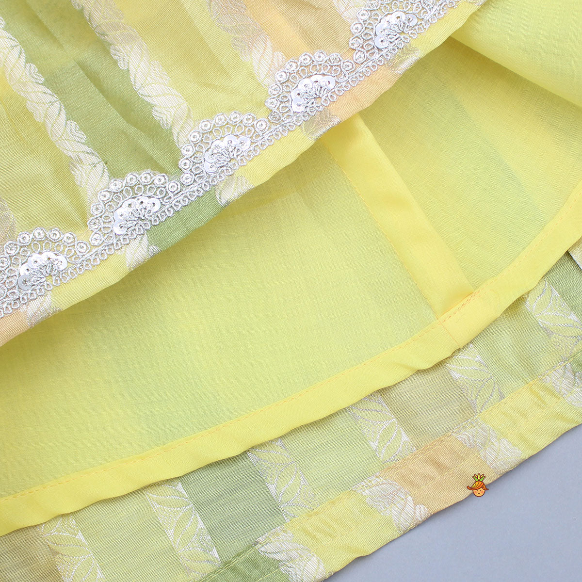 Yellow Shirt Style Top And Multicoloured Colour Blocked Lehenga