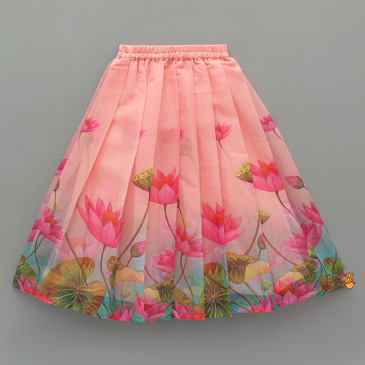 Peach Floral Printed Cape Style Top And Lehenga With Dupatta