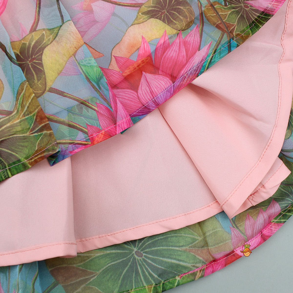 Peach Floral Printed Cape Style Top And Lehenga With Dupatta