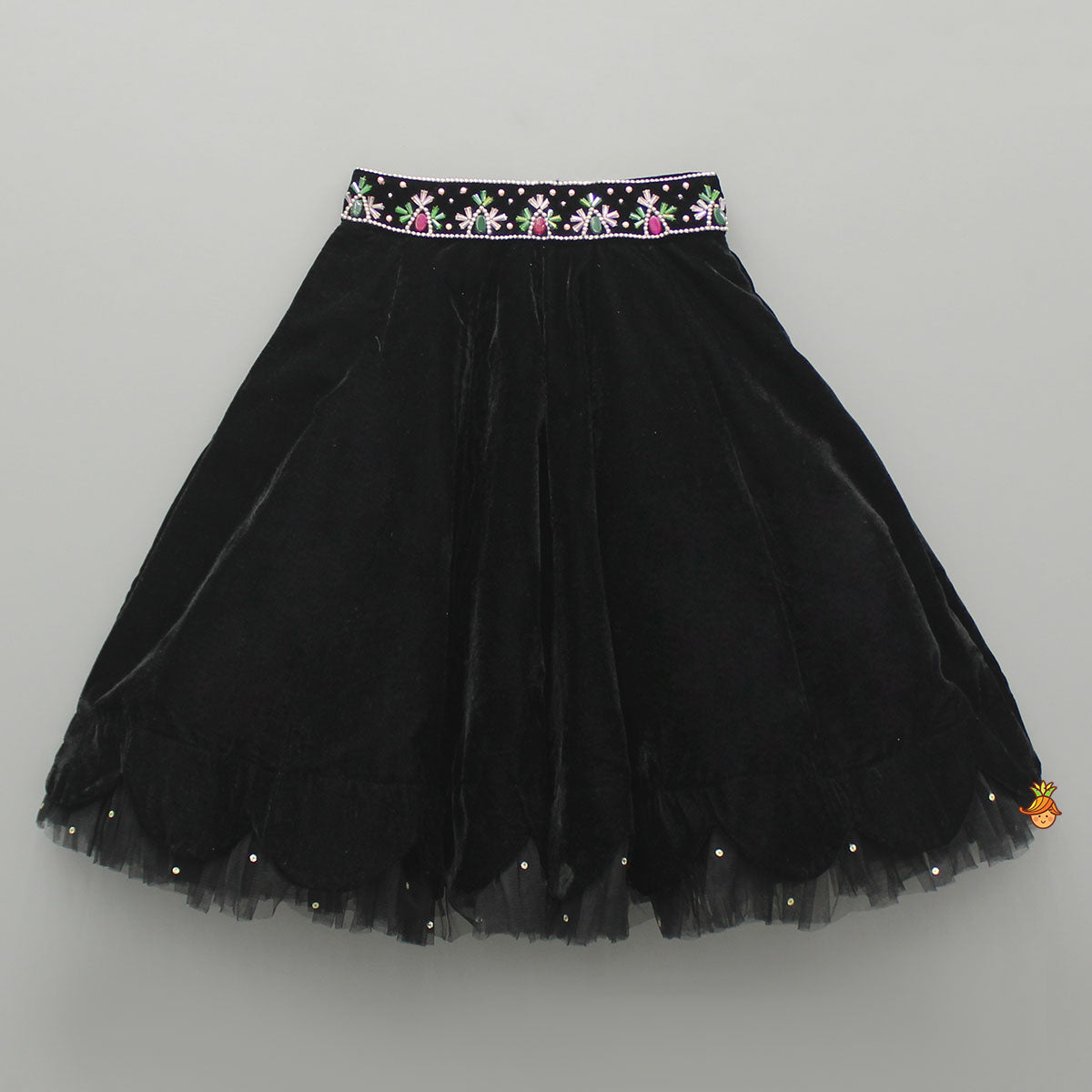 Black Embellished Top With Attached Dupatta And Lehenga