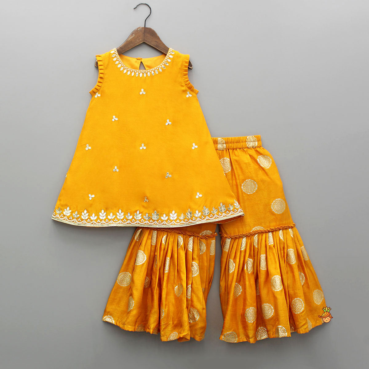 Embroidered Mustard Kurti And Sharara