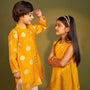 Embroidered Mustard Kurti And Sharara twinning model image 4
