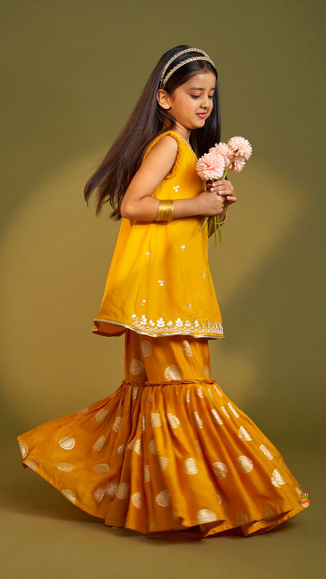 Embroidered Mustard Kurti And Sharara
