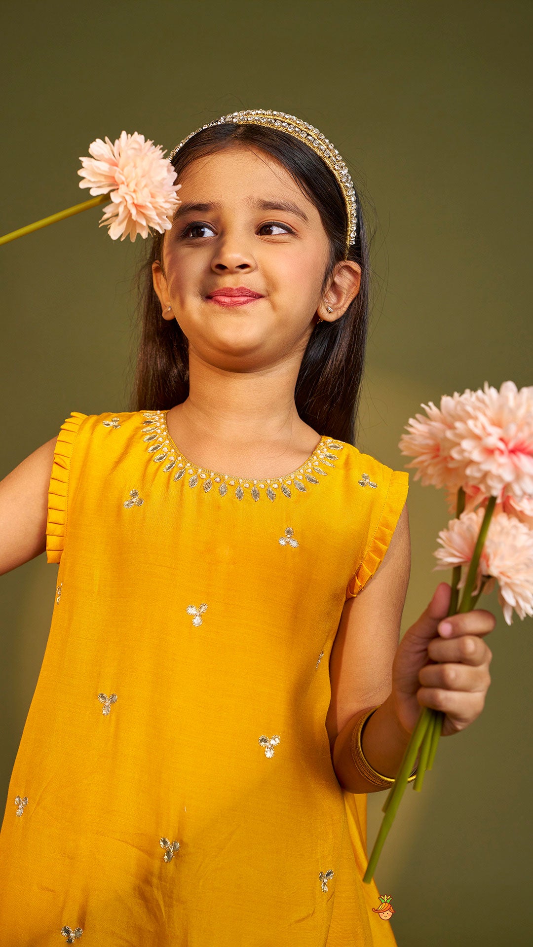 Embroidered Mustard Kurti And Sharara