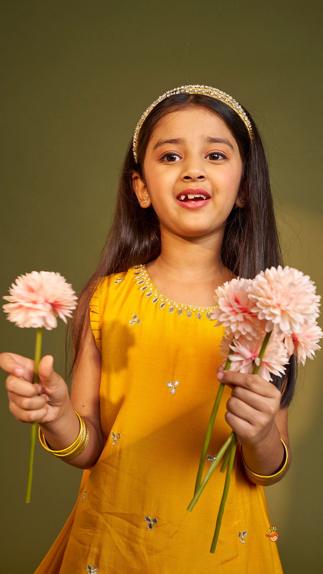 Embroidered Mustard Kurti And Sharara