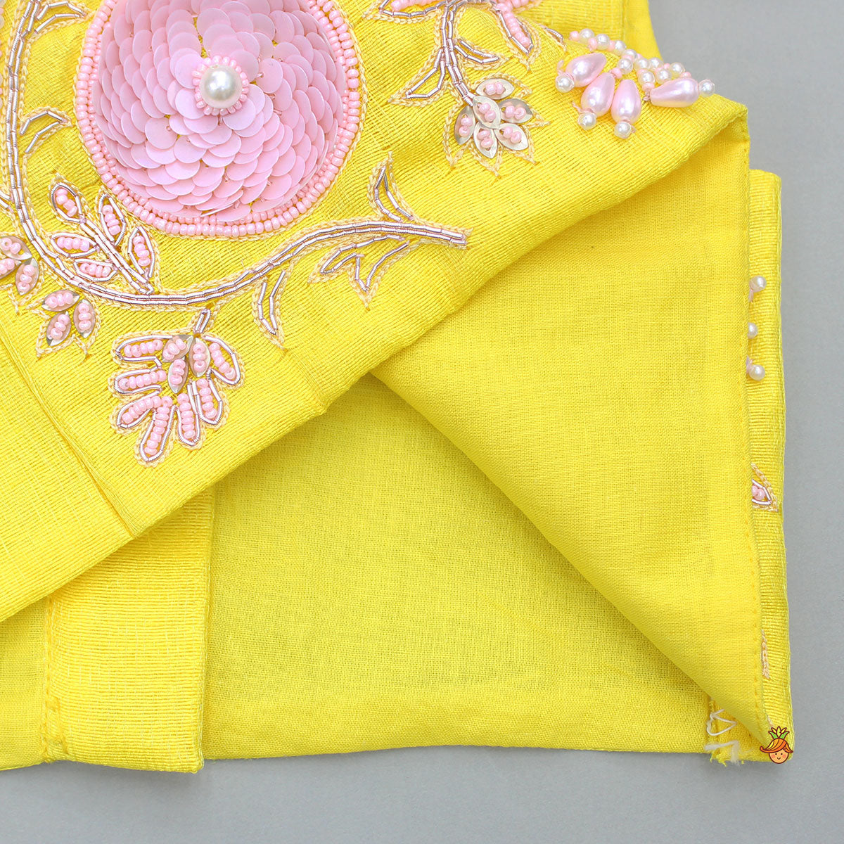 Yellow Embroidered Top And Pink Flared Lehenga