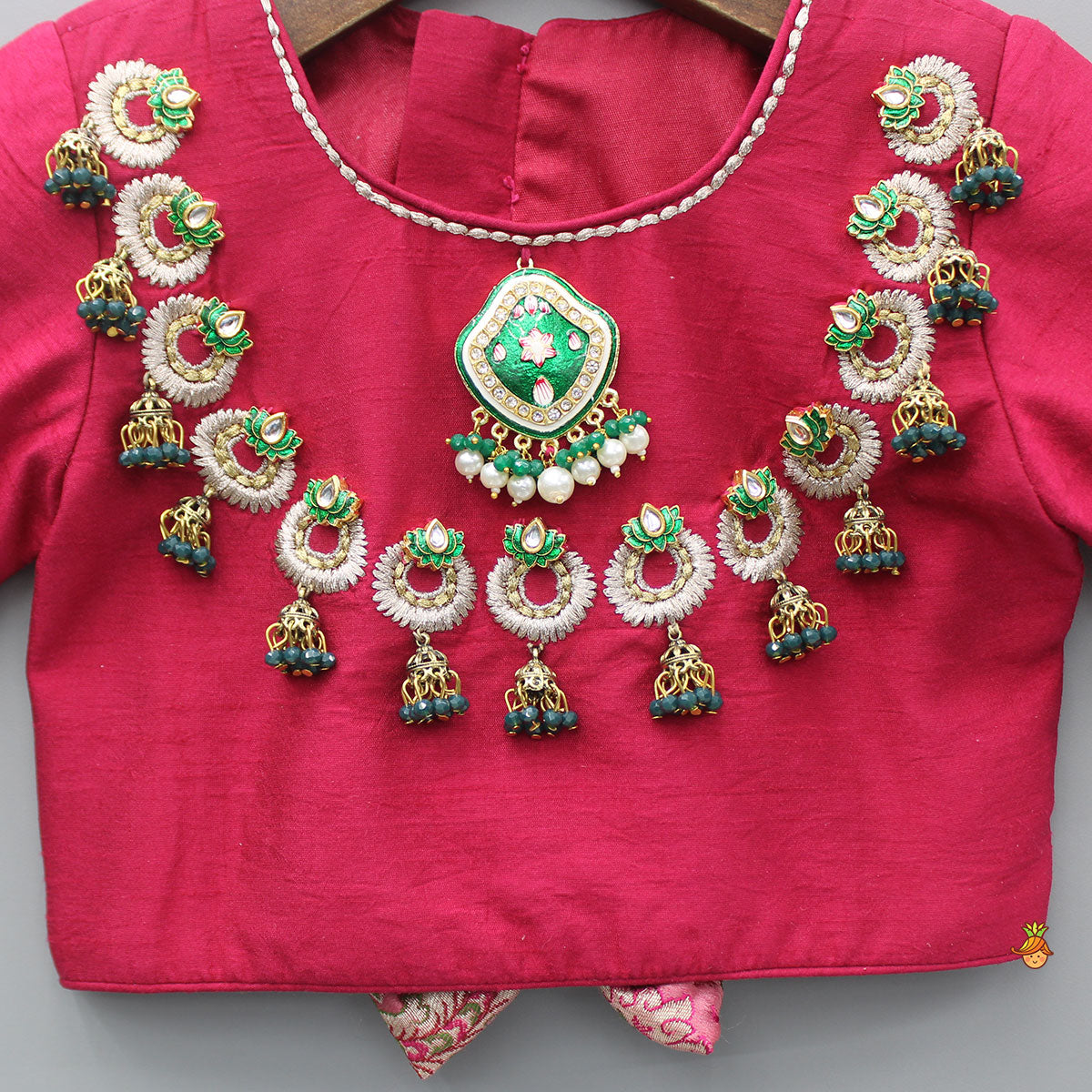 Pink Embroidered And Embellished Top With Lehenga And Dupatta