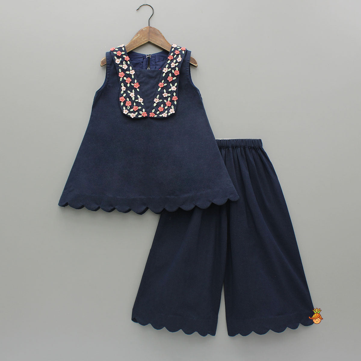Blue Scalloped Hem Detailing Kurti And Palazzo