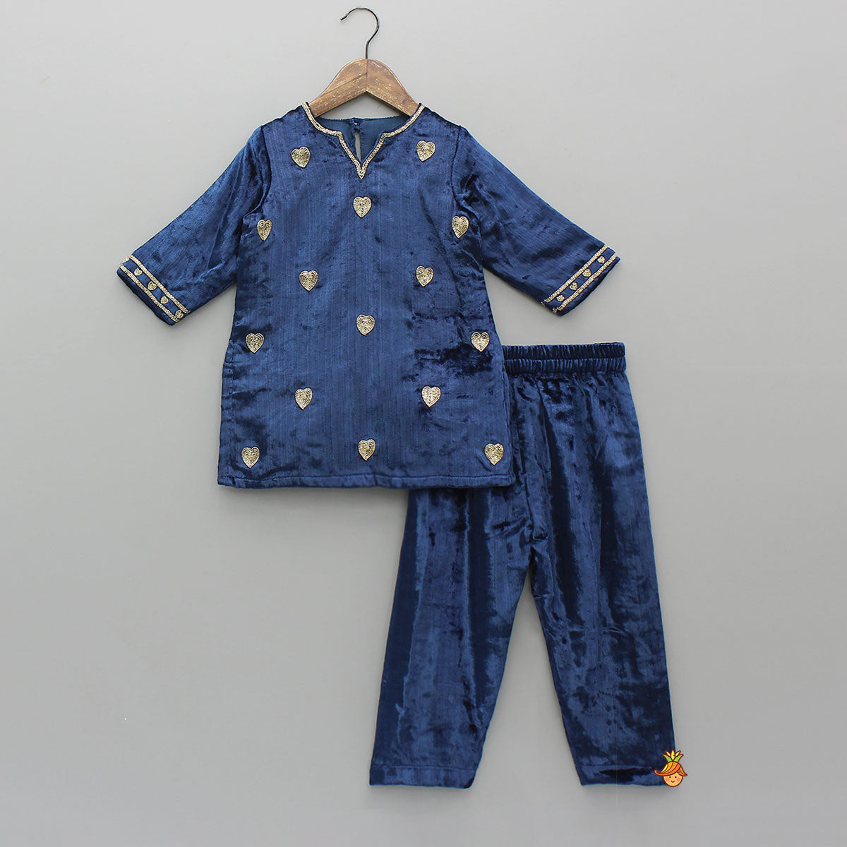 Blue Embroidered Velvet Kurti And Pant