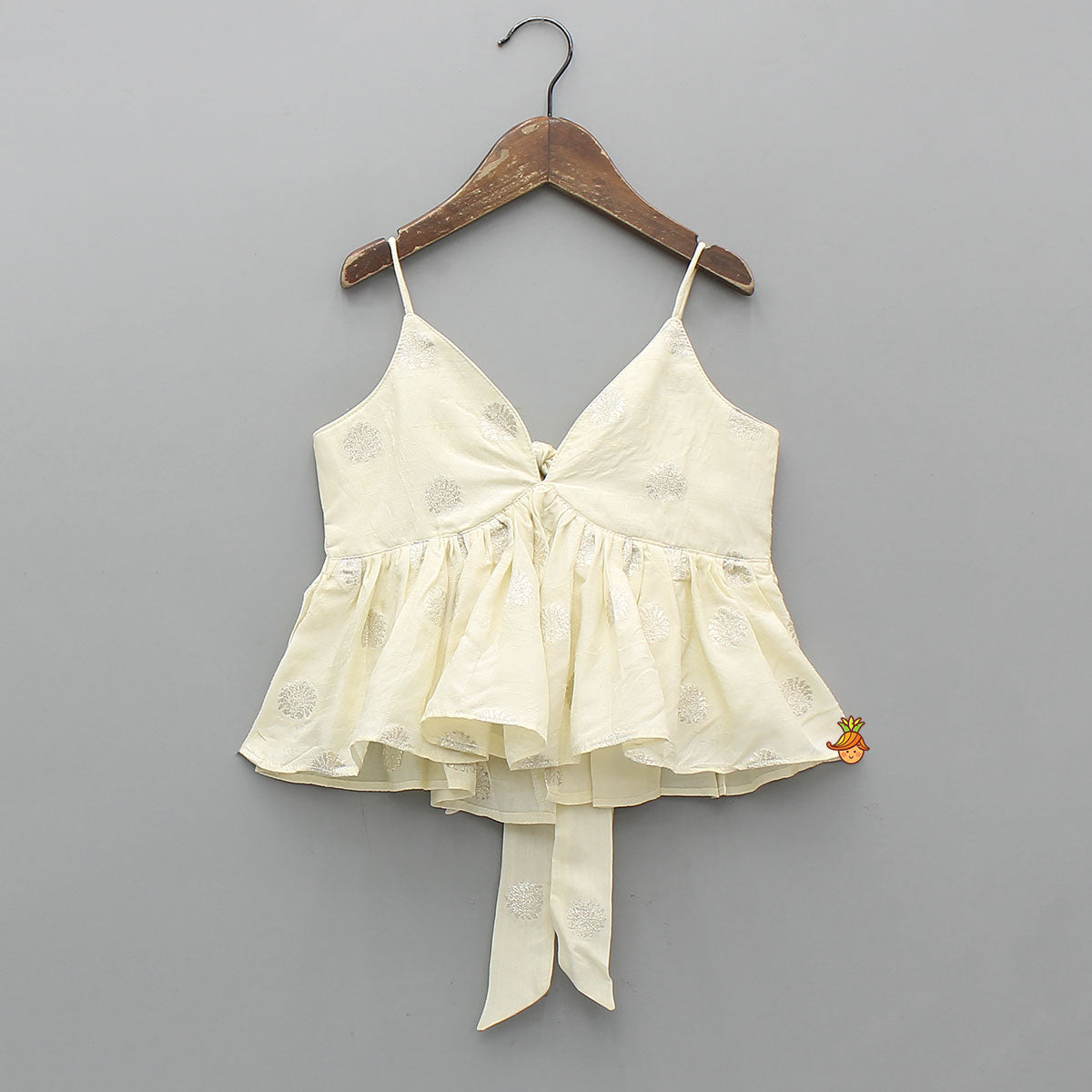 Off White Tie Up Strap Top And Faux Mirror Work Lehenga