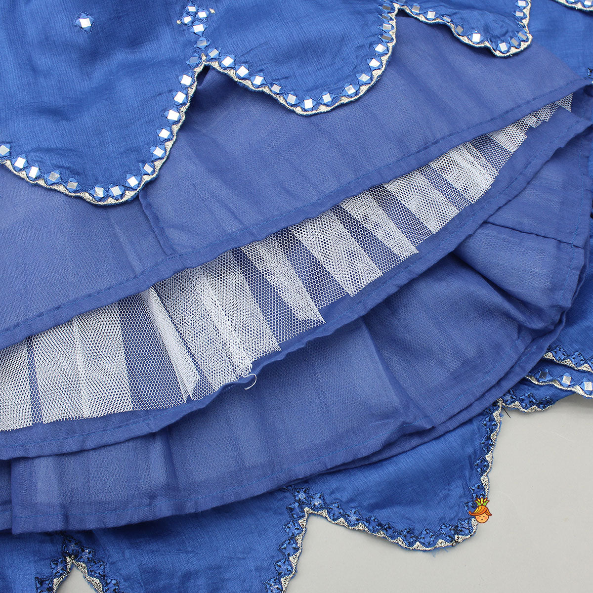 Off White Tie Up Strap Top And Faux Mirror Work Lehenga