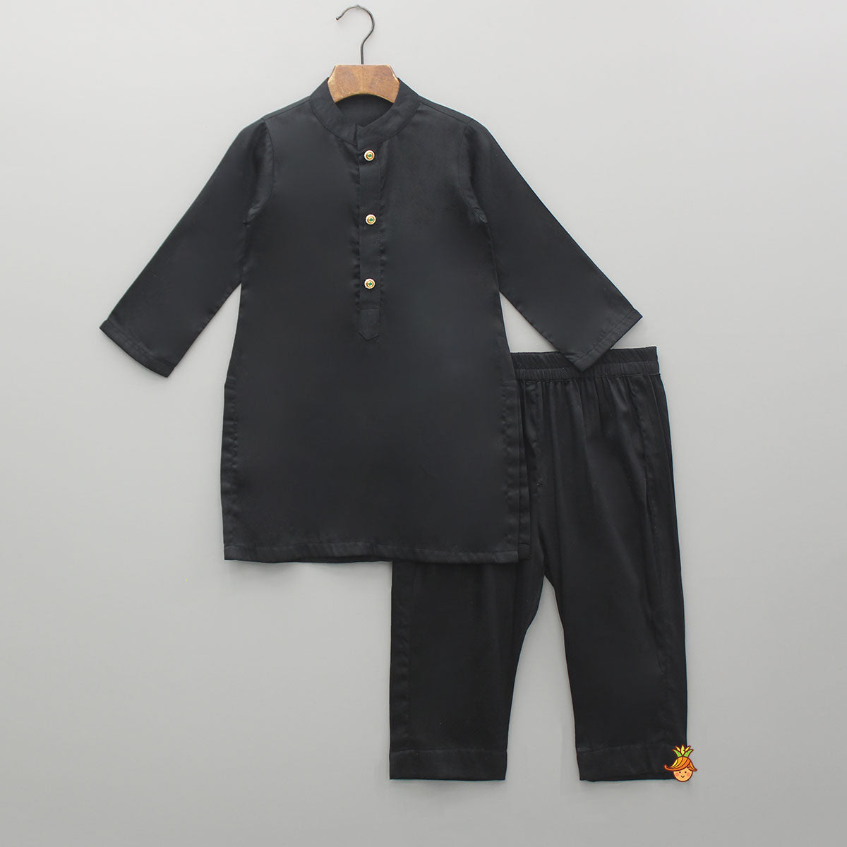 Black Kurta With Embroidered Jacket And Pyjama