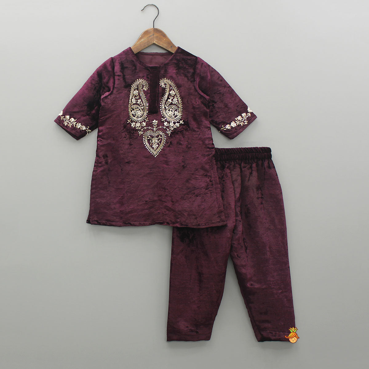 Velvet Zardozi Embroidered Kurti And Pant