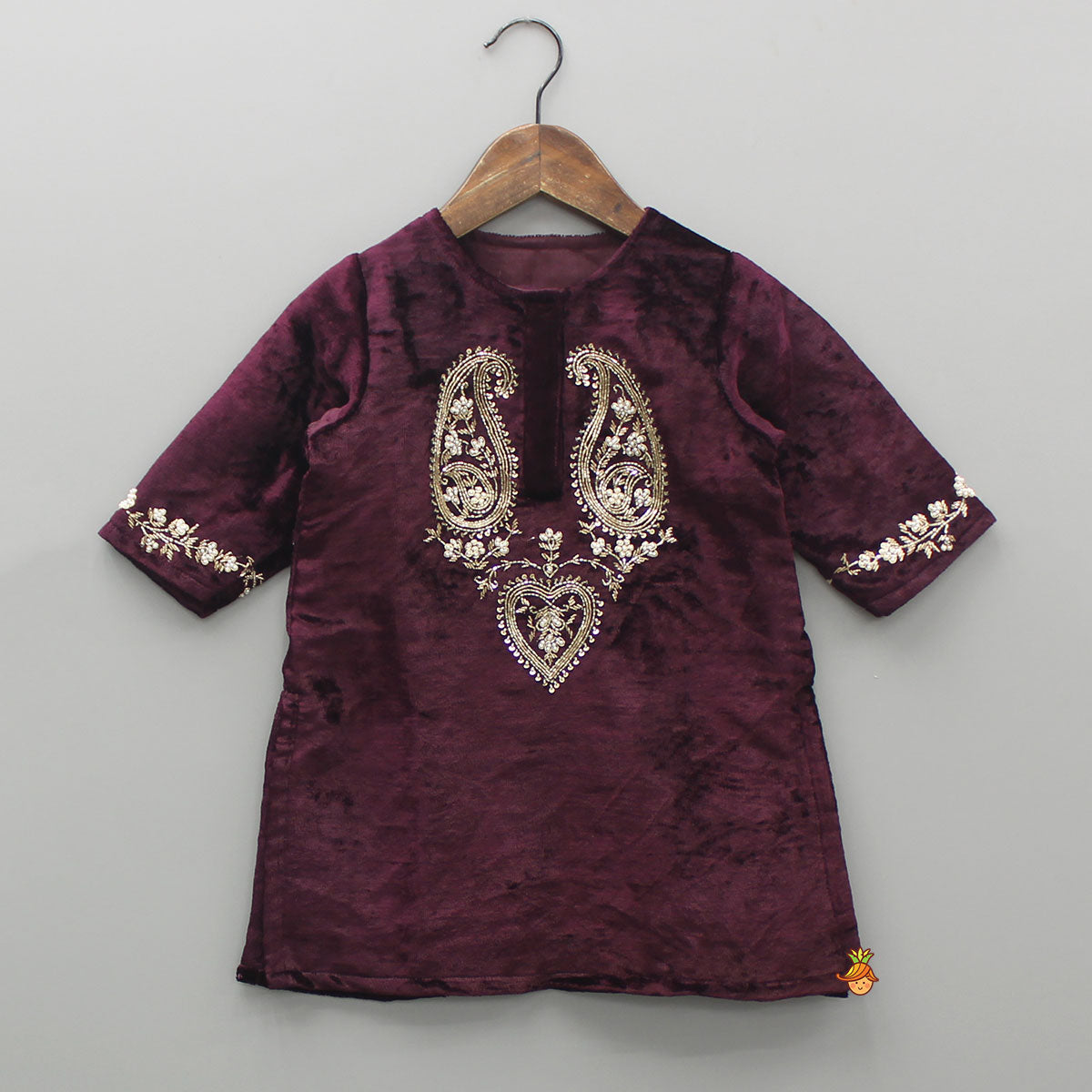 Velvet Zardozi Embroidered Kurti And Pant