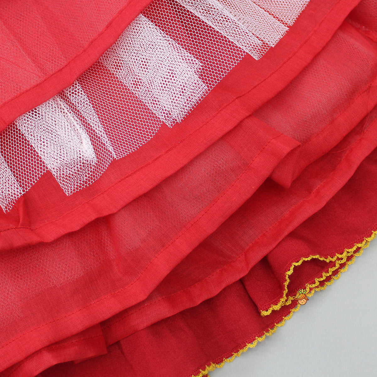 Multicolour Embroidered Red Top And Lehenga