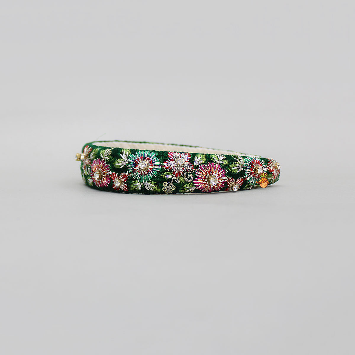 Green Velvet Floral Embroidered Hairband