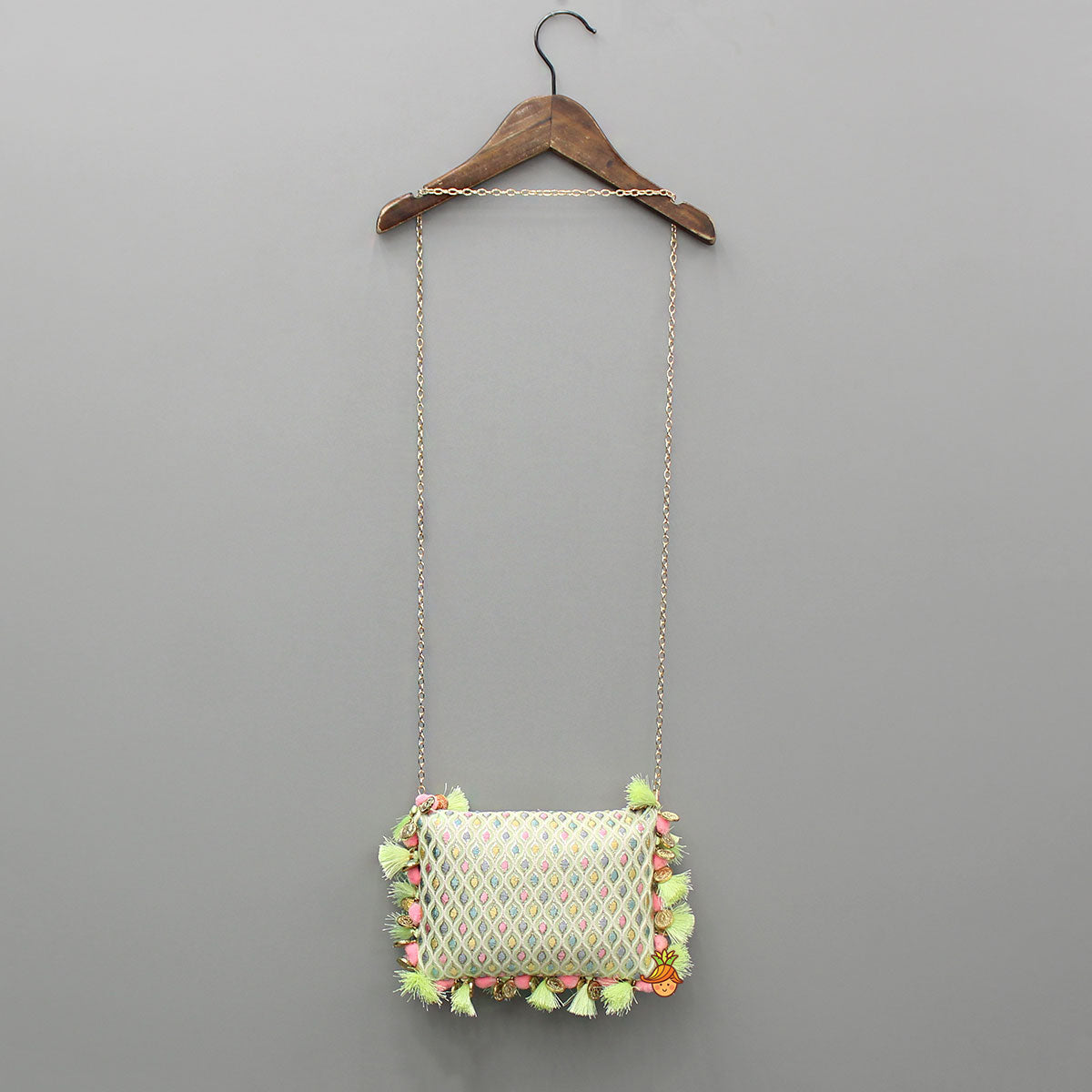 Multicolour Embroidered Green Sling Bag