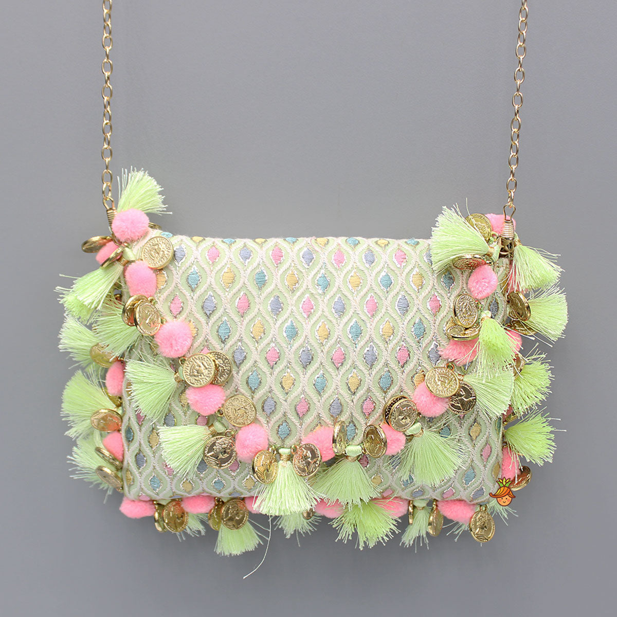 Multicolour Embroidered Green Sling Bag