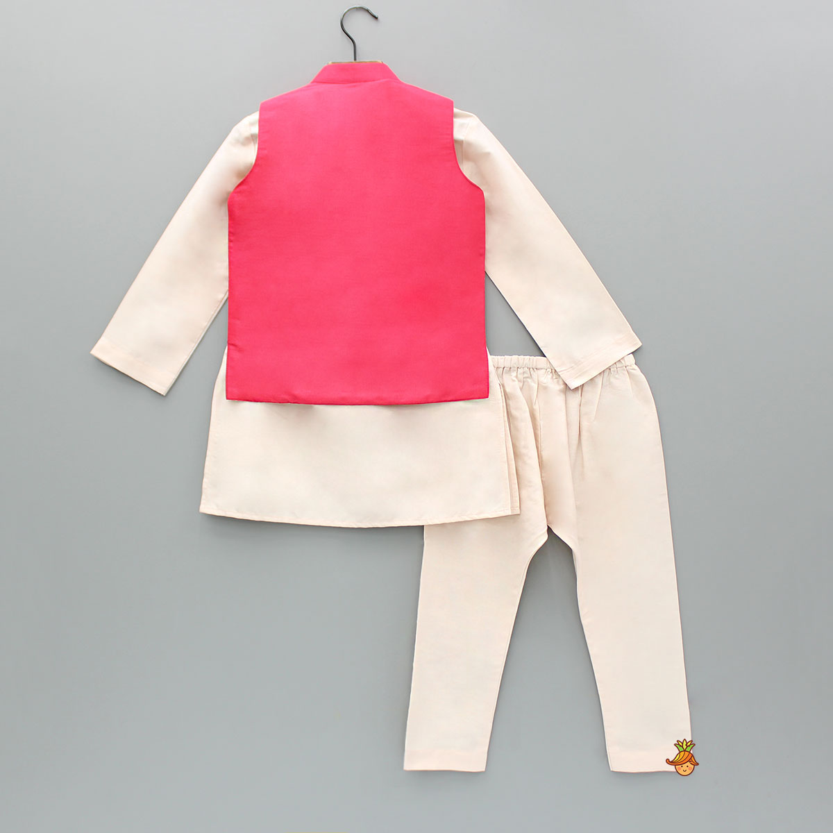 Plain Kurta With Embroidered Pink Jacket And Pyjama