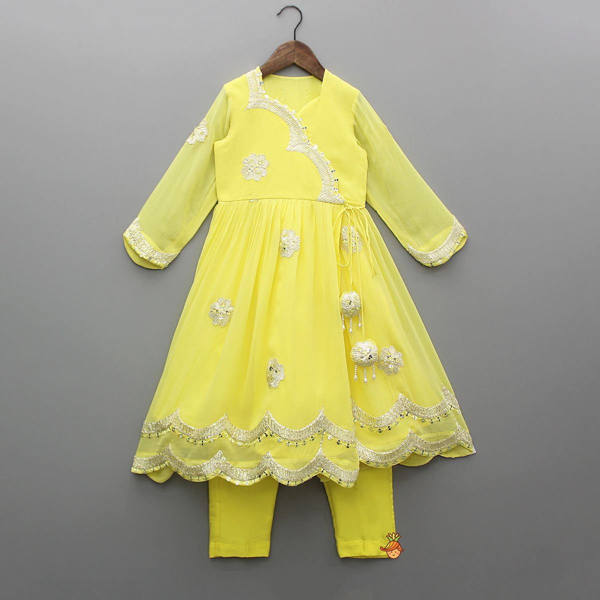 Yellow Embroidered Long Kurti And Pant