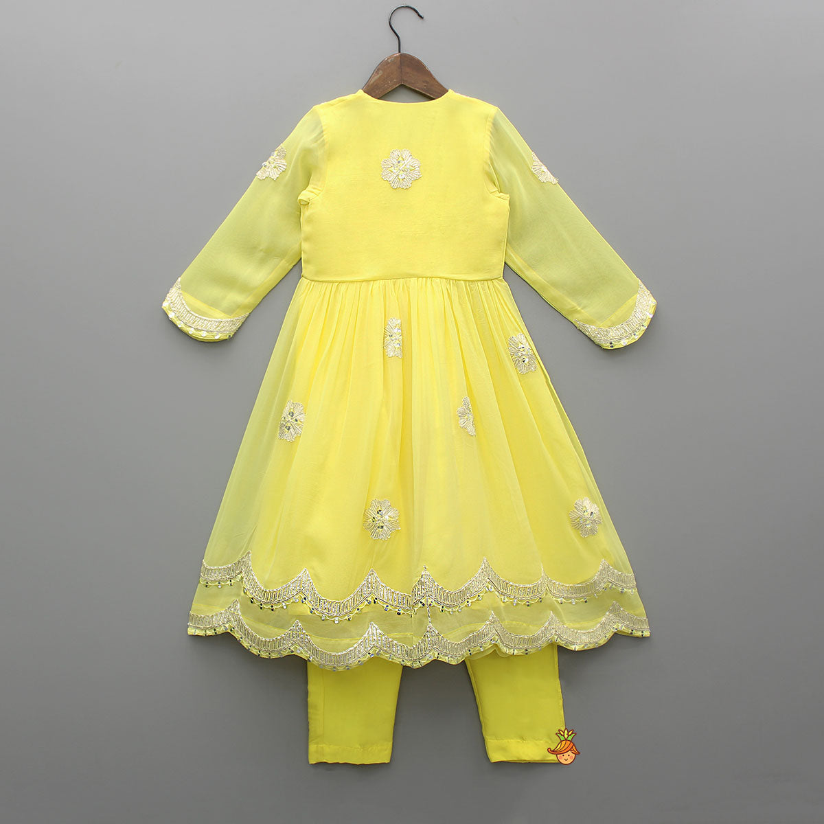 Yellow Embroidered Long Kurti And Pant