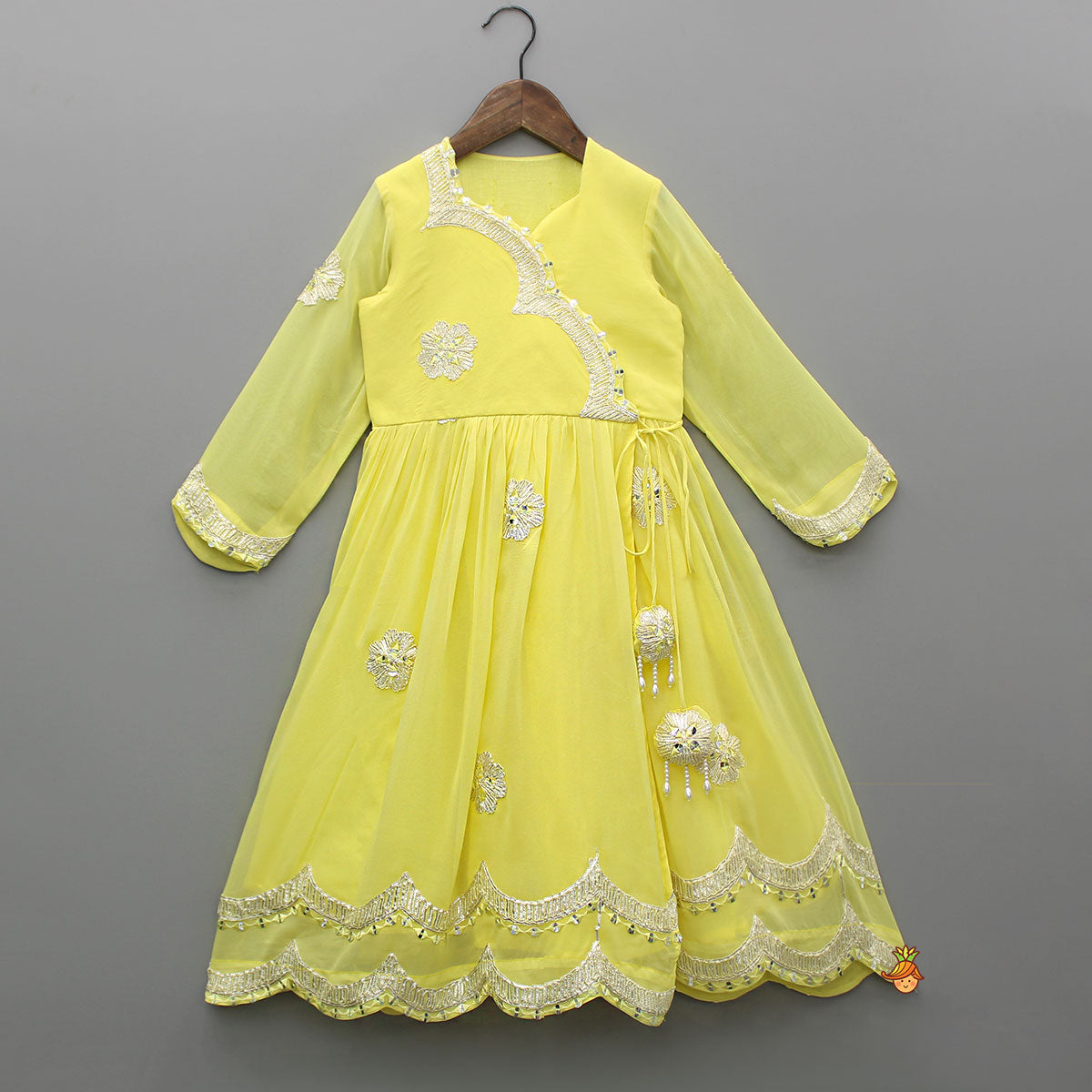 Yellow Embroidered Long Kurti And Pant